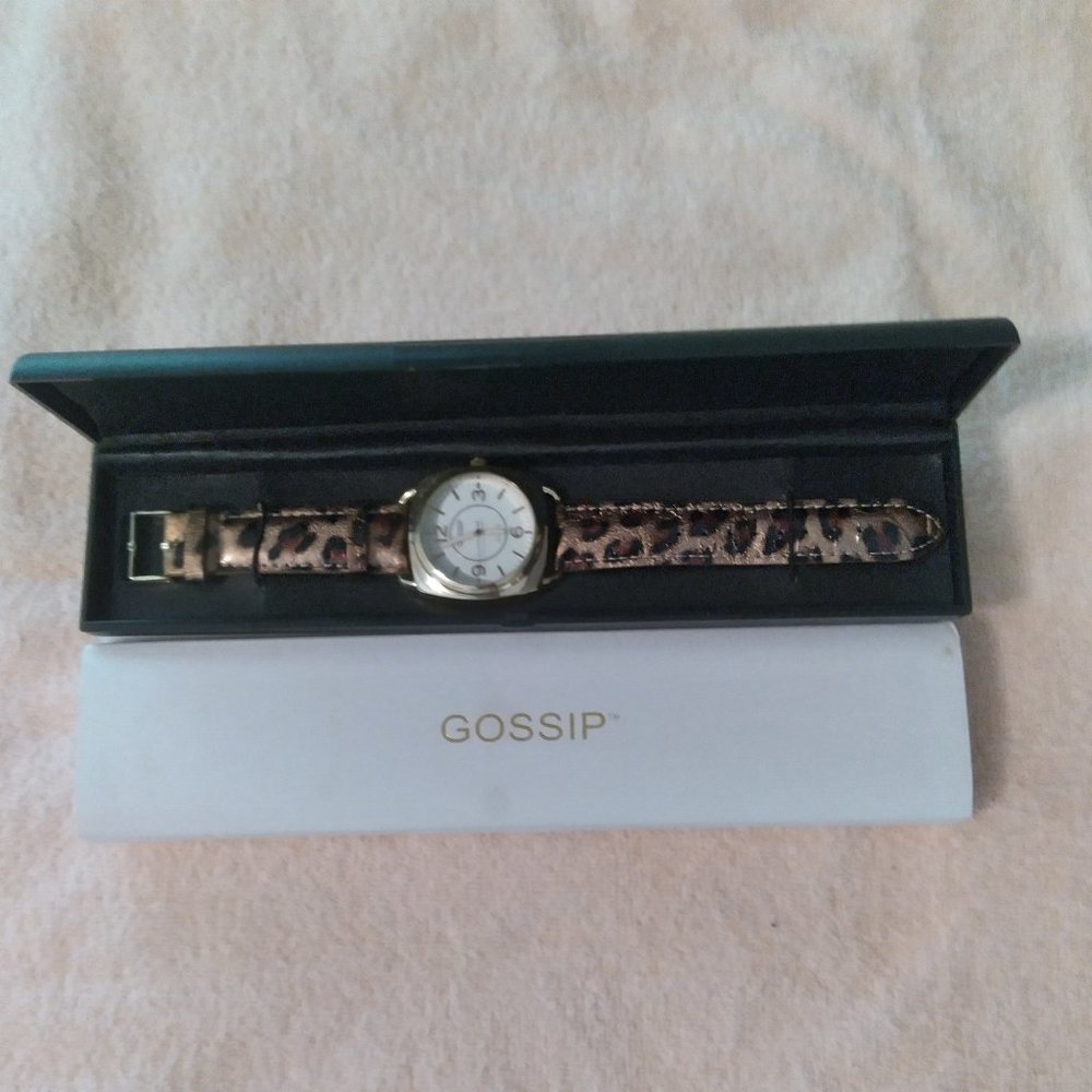 Gossip Watch gold leopard print